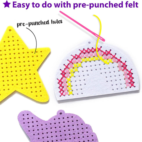 KRAFUN Cross Stitch Kits for kids Beginners, 4 Unicorn Cross Stitching Keyrings Arts & Crafts, Needlepoint Embroidery Kit for Girls 5-13 Craft Kit...