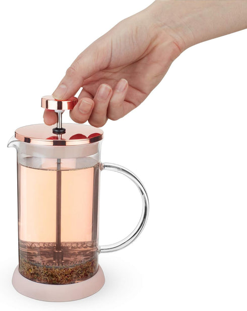 Pinky Up Riley Mini Glass Tea Press Pot, Coffee Maker, French Press for Loose Leaf Tea and Coffee, Hot or Iced Beverage Brewer, 12 oz, Pink...