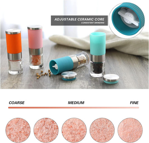 VEVOK CHEF Small Salt and Pepper Grinder 4Pcs Portable Mini Glass Salt Spices Grinder Ceramic Salt Black Pepper Shakers Tiny Pepper Mill Salt Grin...
