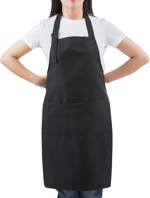 Black Professional Resist Water Adjustable Extra Long Bib Apron 3 Pockets Home Kitchen Garden Restaurant Cafe Bar Pub Bakery for Cooking Chef Bake...
