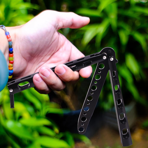 Moon Boat 2PCS Butterfly Knife Trainning Practice Comb Unsharpened Blade Black Silver...