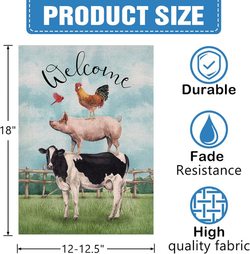 Welcome Summer Rooster Pig Cow Cardinal Farm Decorative Garden Flag, Country Yard Outside Decoration, Spring Farmhouse Outdoor Small Decor 12x18...
