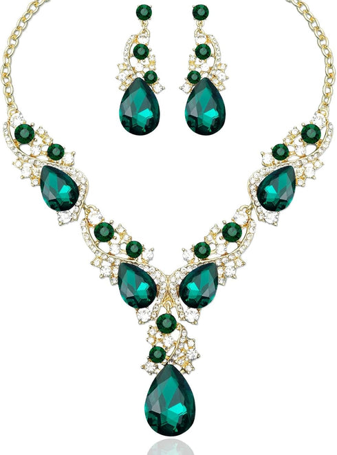 CSY Luxury Austrian Crystal Necklace Earrings Rhinestone Bridal Wedding Party Costume Jewelry Sets for Brides Bridesmaids Women...