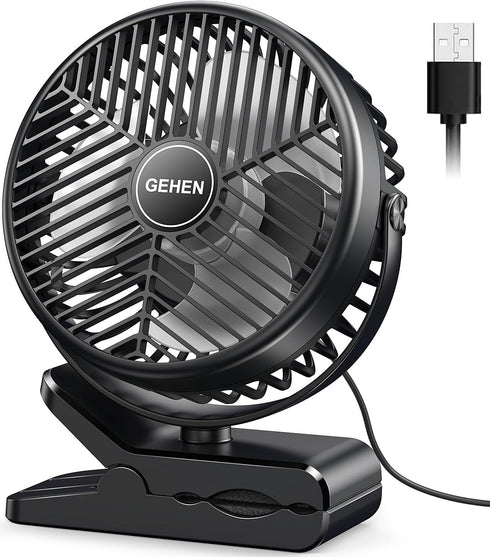 GEHEN 3-Speed Clip-On Fan with Sturdy Clamp & Strong Airflow, USB-Powered for Easy Cooling, Ultra-Quiet Operation Ideal for Bedroom, Office, & Str...