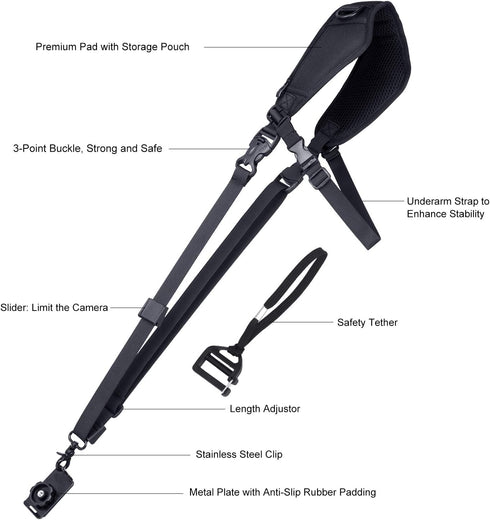 waka Camera Neck Strap with Quick Release, Safety Tether and Underarm Strap, Adjustable Camera Shoulder Sling Strap for Nikon Canon Sony Fuji DSLR...