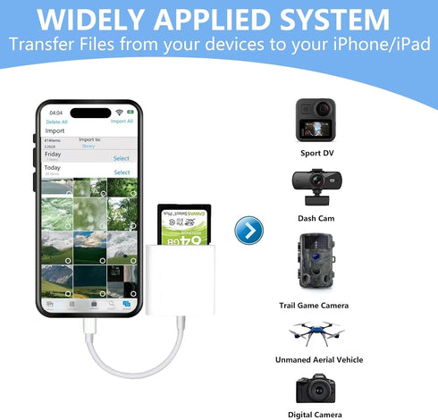 Apple MFi Certified Apple Lightning to SD Card Reader for iPhone, Trail Game Camera Viewer Memory Card Reader for iPhone, SD Card Adapter to iPhon...