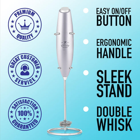 Zulay Kitchen Powerful Double Whisk Milk Frother Handheld - Foam Maker With Stand - Whisk Drink Mixer for Coffee, Mini Foamer for Latte, Matcha, F...
