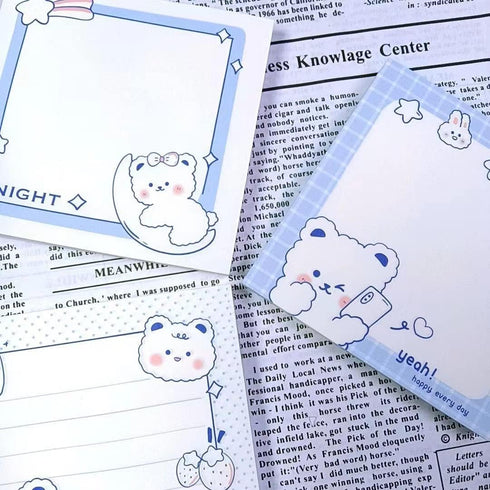 4 Pack Cute Sticky Notes Kawaii Sticky Notes Memo Pads 3.1x3.1 Inches Fresh Bear Series Self-Stick Note Pads for Girls Boys Students School Office...
