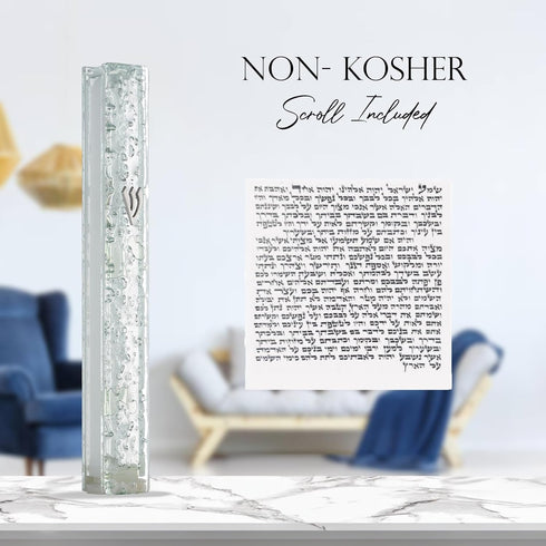 Modern Glass Mezuzah Case For Door With Non-Kosher Scroll Shatterd Glass Design Waterproof Mezuza Cover Home Blessing and Protection...