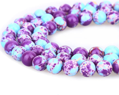 Purple-Blue Imperial Jasper Beads 48pcs 8mm Stone Beading Loose Gemstones Hole Size 1mm DIY Smooth Bead for Bracelet Necklace Earrings Jewelry Mak...