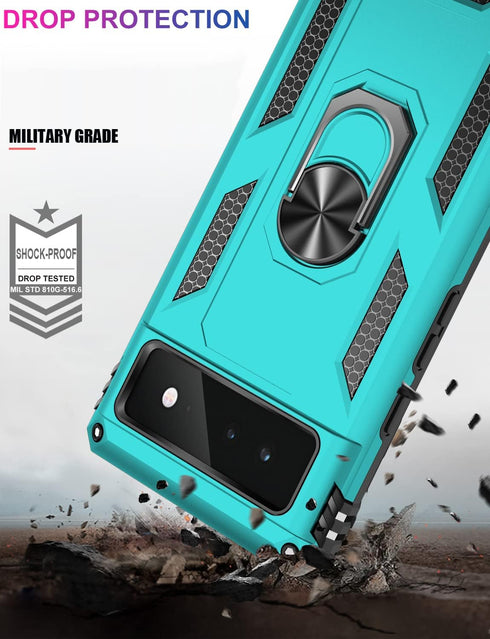 IKAZZ Suitable for Google Pixel 6 Case,Military Grade Shockproof Heavy Duty Protective Phone Case Pass 16ft Drop Test with Magnetic Kickstand Car ...