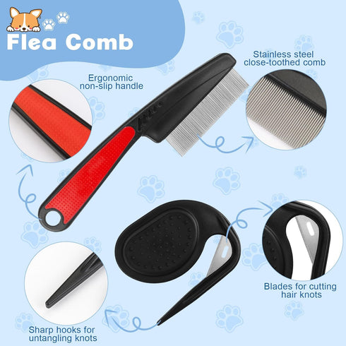 2PCS Flea Comb-Pet Knotting Comb, Tick Comb for Long Haired Pets- Remove Clumps Stainless Fine Tooth Dog Eye Comb Tear Stain Comb for Small Dogs C...