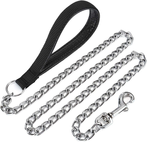 Mogoko 4ft Metal Dog Leash, Heavy Duty Chew Proof Pet Leash Chain with Padded Handle for Outdoor Training Black...