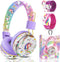 QearFun Unicorn Headphones for Girls Kids for School, Kids Bluetooth Headphones with Microphone & 3.5mm Jack, Teens Toddlers Wireless Headphones w...