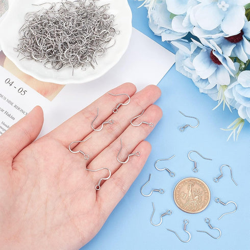 Pandahall 200pcs Stainless Steel Hypoallergenic Earring Hooks Fish Earwire with Coil for Jewelry Makings 14x17x2mm...