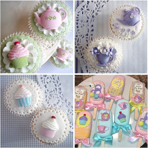 Teapot Cup Cupcake Shape Afternoon Tea Silicone Mold Sugar Chocolate Candy Fondant Cake Cupcake Toppers Decoration Tool Polymer Clay Epoxy Resin M...