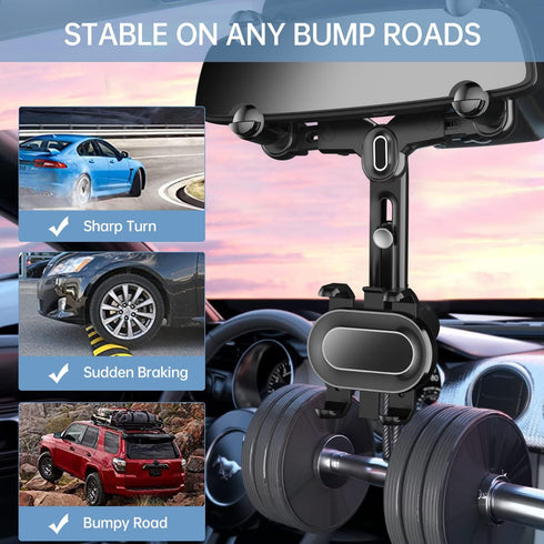 Rearview Mirror Phone Holder for Car,360°Rotatable and Retractable Multifunctional Rear View Mirror Phone Holder,Four Corners Fixed Anti-Shake Des...