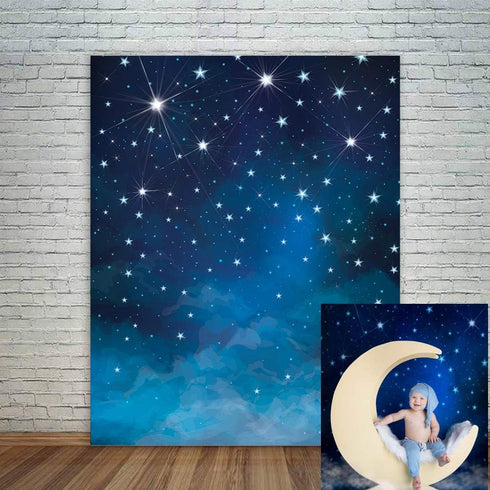Mocsicka Starry Night Backdrops Blue Night Sky Photo Background Birthday Party Banner Supplies 5x7ft Vinyl Shining Star Newborn Baby Portrait Phot...