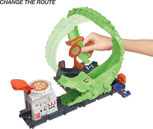 Hot Wheels Toy Car Track Set Gator Loop Attack Playset in Pizza Place with 1:64 Scale Car, Connects to Other Sets...
