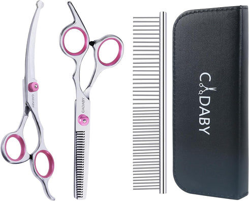 Dog Grooming Scissors Kit with Safety Round Tips, 3 in 1 Professional Dog Grooming Scissors, 4CR Stainless Steel Pet Grooming Shears for Dog, Cat,...