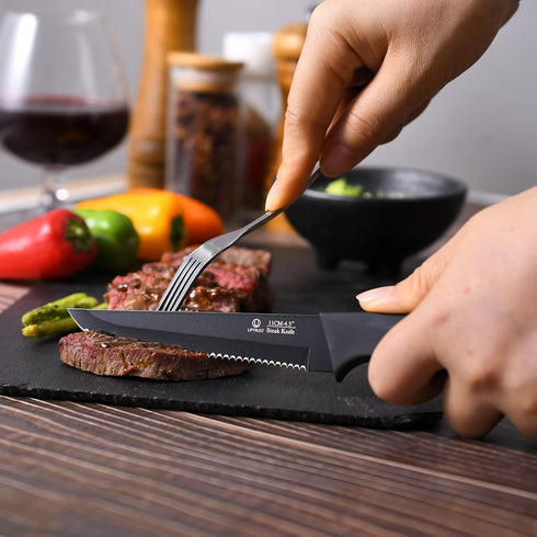 Steak Knives, Steak Knives Set of 6, High-Carbon Stainless Steel Serrated Steak Knives Dishwasher Safe, Elegant Black...