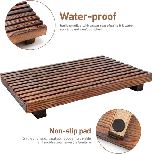 Renawe Farmhouse Bathroom Counter Tray Wood Display Pedesta Stand Kitchen Countertop Trays Decorative Wooden Riser Dish Soap Dispenser Holder for ...
