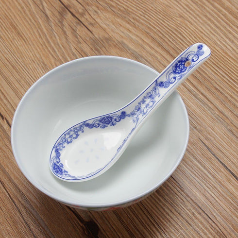 5-inch Porcelain Chinese Knot Blue Floral Soup Spoons Set of 4...