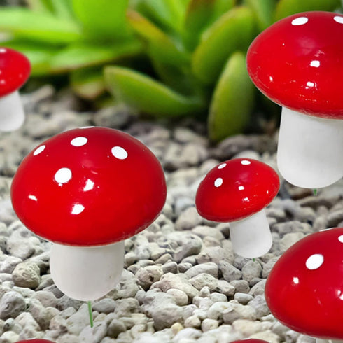 10Pcs Red Garden Stakes Mushroom Miniatures Indoor Outdoor Silhouette Fairy Garden Lawn Yard Decorations Lawn Inset Craft Decorative Garden Stakes...