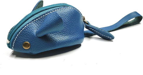 Genuine Leather Mouse Coin Purse Wallet, Womens Change Purse with Zipper, Cute Soft Leather Coin Pouch Mini Size (Blue)...
