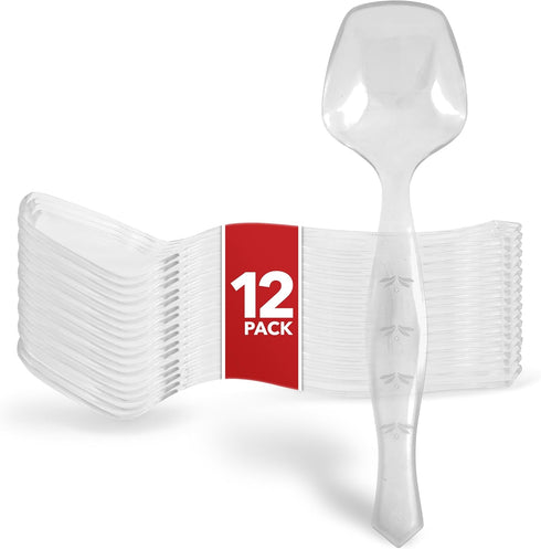 12 Count Disposable Serving Spoons, Clear Plastic Serving Spoons for Catering Weddings, Holiday Parties, and More, Large Plastic Serving Utensils ...