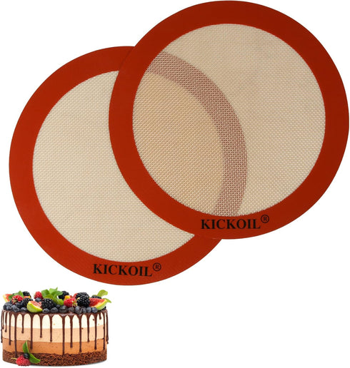 Round Silicone Baking Mats Set of 2,Silicone Mat for 9 Inch Cake Pan Pizza Pan,Non-Stick Reusable Heat Resistant Baking Sheets Liner for Cookies R...