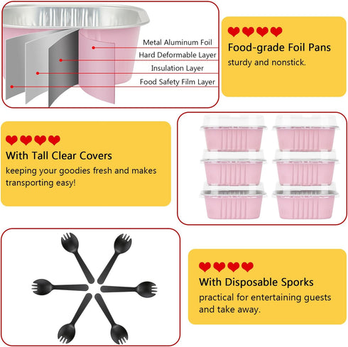 LNYZQUS 10oz Mini Cake Pans With Lids 40 Pack, Aluminum Foil Square Brownie Baking Cups,Disposable 4”x4” Large Cupcake Pan,Jumbo Muffin Tin Rameki...