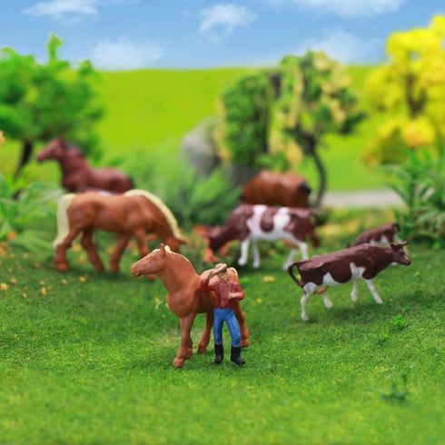 Farm Animals Figure Set,AN8706 36PCS 1:87 Well Painted Farm Animals Cows Horses Figures for HO Scale Model Train Scenery Layout Miniature Landscap...