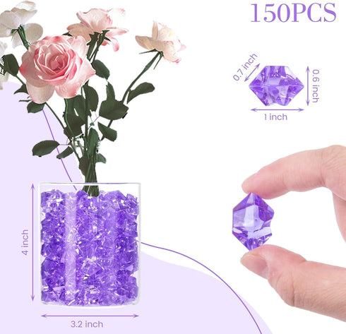 DomeStar Purple Fake Ice Rocks, 150PCS Acrylic Gems Crystals Plastic Diamonds Centerpiece for Vase Fillers Wedding Party Table Scatter...