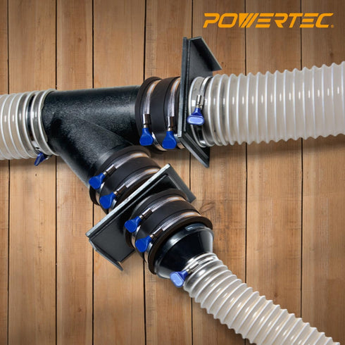 POWERTEC 4 Inch to 2-1/2 Inch Reducer and 4 Inch Dust Control Flex Cuff with Stainless Steel Key Hose Clamps, Dust Collection Fitting for Woodwork...