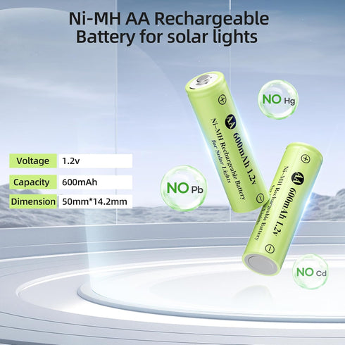 Ni-MH Rechargeable AA Batteries, AA 600mAh 1.2V Solar Batteries for Garden Landscaping Outdoor Solar Lights, String Lights, Pathway Lights (8 Pack...