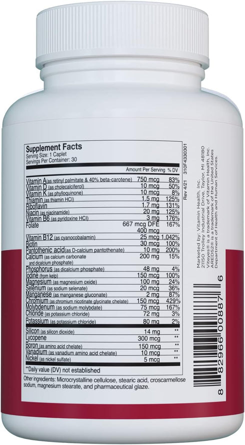 Viteyes Classic AREDS 2 Companion Multivitamin Supplement, Comprehensive Multivitamin Formula for AREDS 2 Users, 30 Capsules, Companion Caplet...