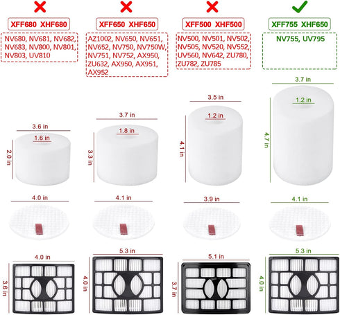 Leadaybetter 2 HEPA + 4 Foam & Felt Filters for Shark Rotator Powered Lift-Away XL Capacity NV755, UV795 Vacuum Cleaner, Compare to Part # XFF750 ...