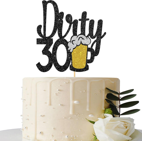 Maicaiffe Black Glitter Dirty 30 Cake Topper - Happy 30th Birthday Cake Topper - Cheers to 30 Years - 30th Birthday Cake Decorations...