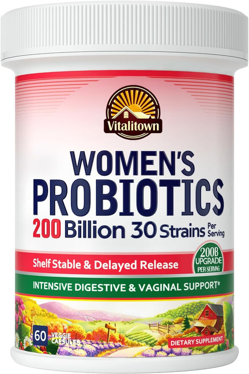 VITALITOWN Women’s Probiotics | 200 Billion CFUs 30 Strains | 60 ct | Shelf Stable, Acid Resistant | Replenish Good Bacteria, Intensive Digestive ...