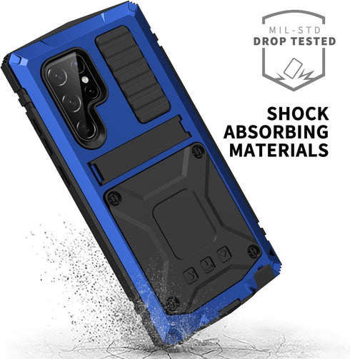Samsung S23 Ultra Metal Bumper Silicone Case Samsung S23 Ultra Case with Stand Built-in Screen Protector Gorilla Glass Hybrid Military Shockproof ...