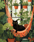 Cat and Pottings DIY Paint by Numbers for Adults Black Cat Laying on Hammock Surrounded by Green Plants DIY Oil Painting Acrylic Paint Art Graffit...