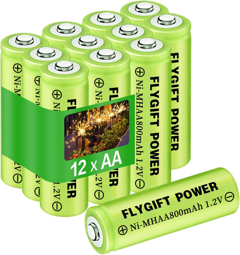 AA Rechargeable Batteries 800mAh Ni-MH Double A 1.2V High Capacity Precharged Solar Batteries for Garden Lights, Pathway Lights, Landscape Outdoor...