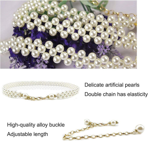 Women's Fashion Pearl Decorative Metal Waist Chain, White, Size 100cm...