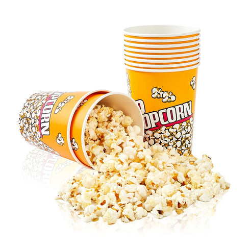 RAYMEA Popcorn Buckets Disposable 32oz Retro Style Paper Leak Proof Popcorn Containers Popcorn Bowls for Family Movie Night & Party - 10 Pac...
