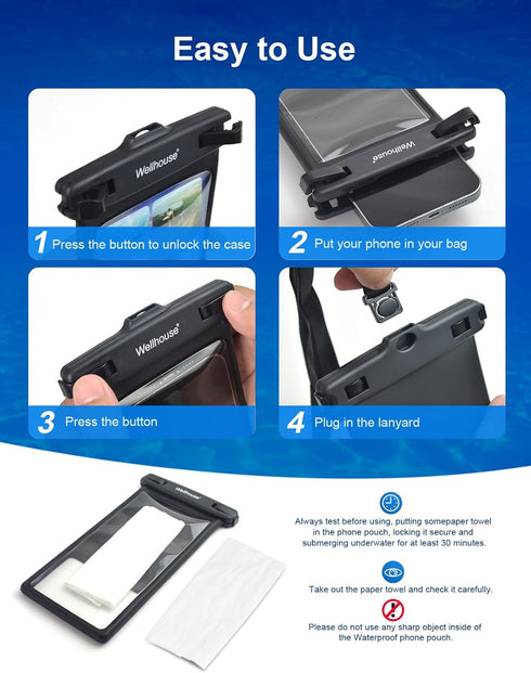 wellhouse Waterproof Phone Pouch, Waterproof Phone Case for iPhone 15 14 13 12 Pro Max XS Samsung, IPX8 3D Cellphone Dry Bag Beach Essentials Blac...