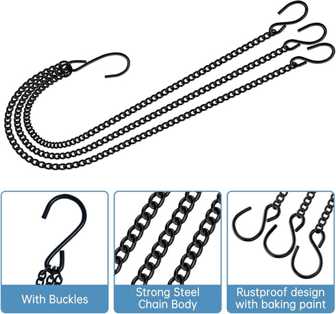 ZMTECH Pack of 3 Hanging Chains (24 Inch) for Plants Flower Pot Basket Chains Hangers for Lanterns, Bird Feeders, Planters and Other Ornaments...