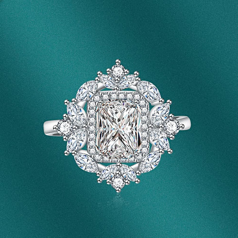 Princess Cut CZ Wedding Engagement Ring for Women Girls Big Crystal Cluster Adjustable Finger Band Rings Comfort Fit Fashion Art Deco Birthday Wed...