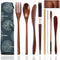 bamboo Utensils for Eating Reusable wooden travel flatware set with Case 9 Pcs durable wooden cutlery wooden spoons forks and chopsticks Wood Flat...