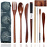 bamboo Utensils for Eating Reusable wooden travel flatware set with Case 9 Pcs durable wooden cutlery wooden spoons forks and chopsticks Wood Flat...